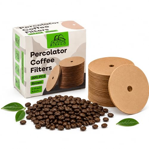 Salvatore Bianco Unbleached Percolator Coffee Filters 300Pcs 3.75 Inch | Round Replacement, Tear Resistant – Fits 3.75 (9.5cm) Percolators