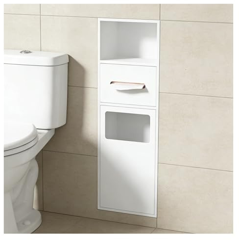 ZJKXJH Nicchia da Bagno A Incasso 3 In 1, Organizzatore da Parete in Acciaio Inox con Ripiano Portaoggetti, Portarotolo E Cestino per I Rifiuti A Scomparsa(White)
