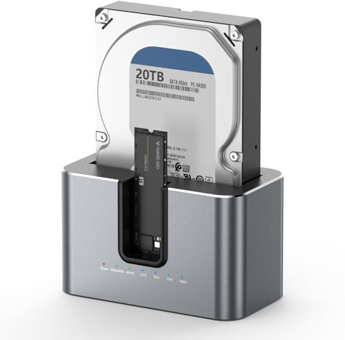 MiliPow 2-Bay Hard Drive Enclosure for 2.5 & 3.5 SATA HDD/SSD and M.2 NVMe SSD, Offline Cloning, UASP Supported, Up to 28TB