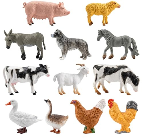 Liravonte 12Pcs Farm Animals Figures Set, Mini Animal Toys, Plastic Animals Toys for Kids, Realistic Solid Barn Animal Figures Educational Playset for Boys Girls Birthday Children's Day Gift