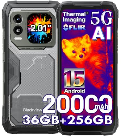 Blackview XPLORE 1 Pro 5G AI Rugged Smartphone Thermal Camera, 6.78 FHD+ 2.01 Secondary, 36GB+ 256GB/2TB AI Phone, 20000mAh, 64MP+50MP Camera, 170 lumen Light, Android 15/IP68/WiFi 6/NFC/OTG, Black