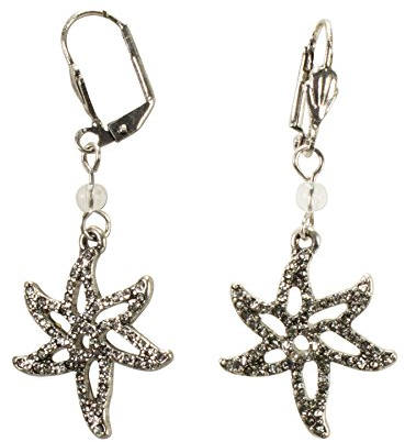Alpenflüstern Trachten-Ohrhänger Glitzer-Edelweiß mit Strass-Steinen - Damen-Trachtenschmuck, Trachten-Ohrringe (antik-silber-farben) DOR039