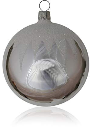 Lauschaer Glas Christbaumkugeln Silber mit Schneedach 4 Stück d 10cm Christbaumschmuck Weihnachtsbaumschmuck mundgeblasen handdekoriert