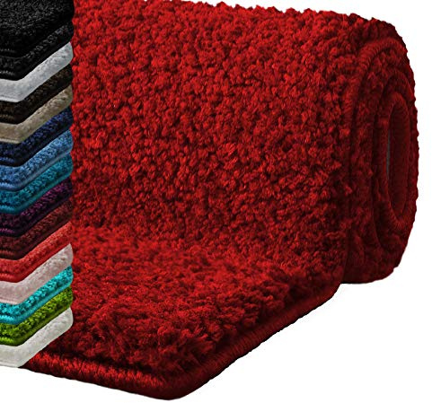 casa pura Tappeto Bagno Antiscivolo - Tappeti per Bagno Assorbenti, Shaggy - Spessore Alto e Morbido in 16 tonalità Tinta Unita e Varie Misure - 60x100 cm - Rosso