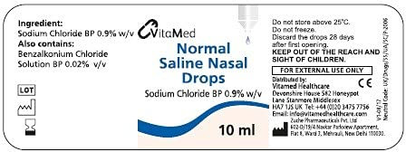 Normal Saline Nasal Drops 10ml - CE Marked - Pack of 3