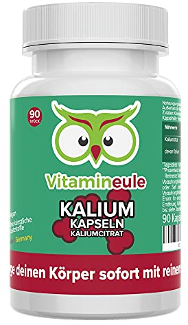 Kalium Kapseln - hochdosiert 200 mg aus Kaliumcitrat - bioaktiv & vegan - Produktion in Deutschland - ohne Zusätze & laborgeprüft - für Kinder & Erwachsene - Kapseln statt Tabletten - Vitamineule®