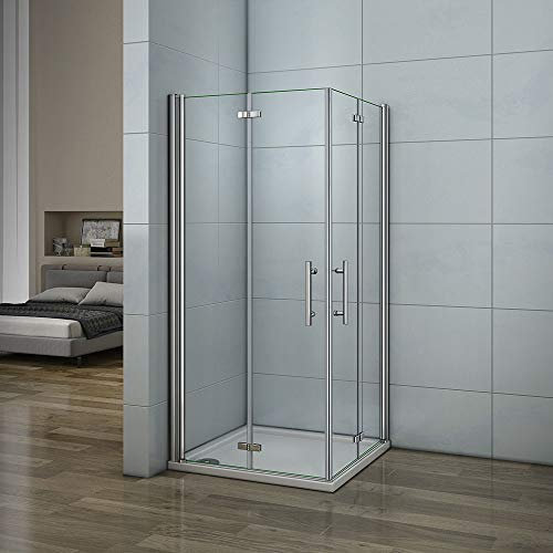 Aica Cabine de Douche 80x80cm accaccès d'angle Cabine de Douche carrée Pliante Pivotante Porte,hauteur:185cm