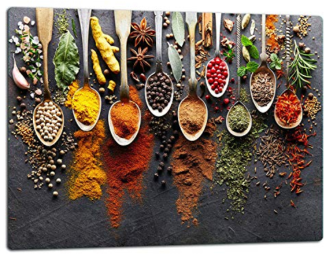 TMK - Planche à découper en verre universelle, avec plaque de cuisson Ceranfeld, 52 x 40 cm, motif epices