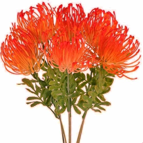 NAHUAA 6 PCS Tropical Flowers Artificial UV Resistant Fake Plastic Protea Fake Spider Mum Flower Arrangement for Table Centerpieces Home Kitchen Office Indoor Outdoor Decor
