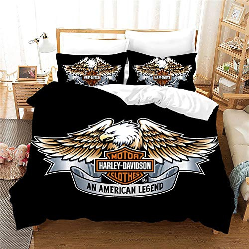 NICHIYO Set Biancheria da Letto Harley Davidson - Copripiumino e Federa, Microfibra, Stampa Digitale 3D, Set di Biancheria da Letto a Tre Pezzi (Copripiumino + Federe) (10, Singolo 135 x 200 cm)