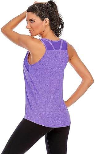 Nekosi Camiseta de tirantes para mujer, para yoga, fitness, holgada, para niñas, para entrenamiento, correr, correr, sin mangas, de malla trasera