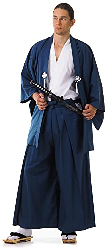 PRINCESS OF ASIA Japan Samurai Set Kimono Kostüm Hakama Hosenrock + Kendo Gi+ Haori M L XL (Einheitsgröße, Blau & Weiß)