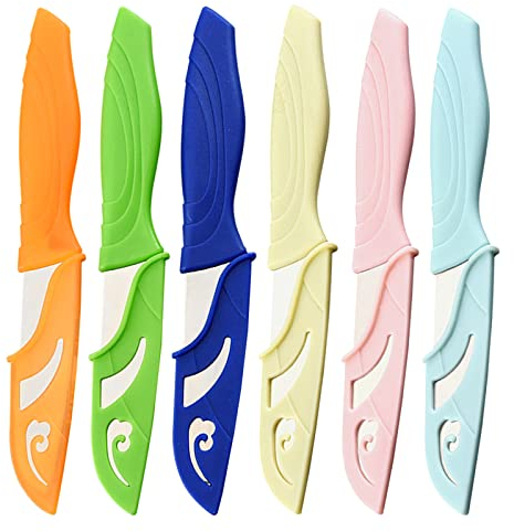Kocpudu Fruit Knife, 6 New Sharp and Durable Small Kitchen Knife, Comfortable Non-Slip Handle, with Breathable Protective Cover, Suitable for Most Types of Vegetables and Fruits (Candy Colors)