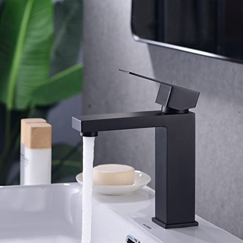 ARCORA Wasserhahn Bad Schwarz aus Edelstahl 304 | mit Keramikkartusche und Strahlregler, für Kalt-/Warmwasser, inkl. Anschlussschläuche, Einlochmontage