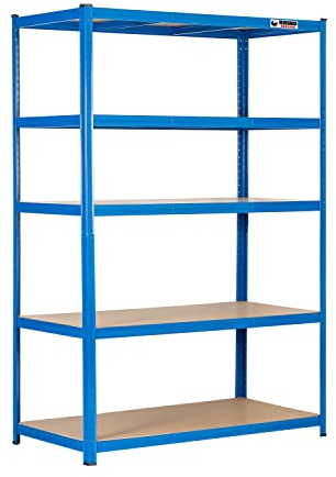 Rhino Racking Heavy-Duty Garage Shelving unit – 5-Tier Steel Storage Shelves, Boltless Shelves, Industrial Shelving, Blue, 200kg Per-Tier, 180x120x60cm