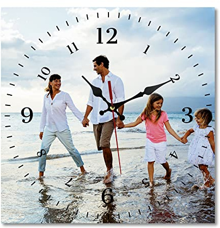 S&H&OU Benutzerdefinierte Wanduhr, Fotowanduhren für Wohnzimmerdekoration mit Foto, leise Wanduhr für Kinder, Personalisierte Fotowanduhr zum Aufhängen von Geburtstagsfotos(25cm)