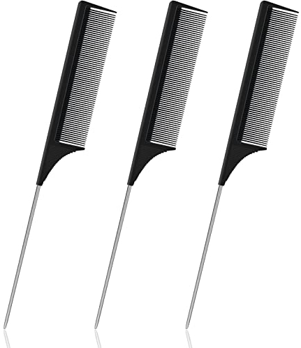Sularpek Carbon Fibre Tail Comb - 3 Piece Set, Anti Static, Heat Resistant, Fine Tooth & Teasing Comb for Women & Men, Black