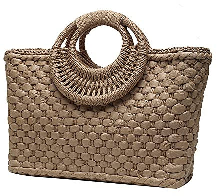 Bolsa de Paja Mujeres Verano Playa Tejido Bolsa de Playa Bolsa de cucharón Tejido Bolsos Casual Bolsos Popular Hecho a Mano Braded Cesto Vacaciones Embrague Totes Bolsa de Playa