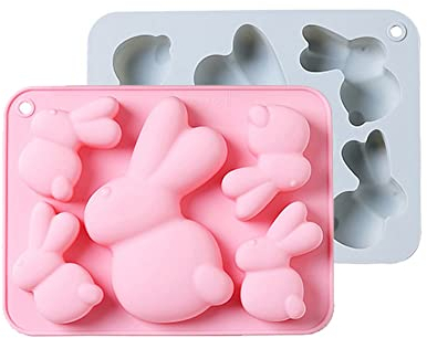 CANDeal 2 Stück Osterhasen-Formen Aus Silikon Mit 5 Vertiefungen, 1 Großer Hase Und 4 Kleine Hasen-Backformen, Eisformen, Geleeformen, Keksformen