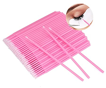 100 Stück Mikro Wimpernbuerste, Einweg Microbürsten für Wimpernverlängerung, Mikro Stäbchen für Wimpernlifting (Rosa)