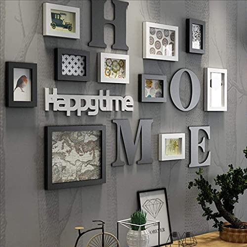 Fotorahmen Collage Massivholzkombination Wohnzimmer Fotorahmen Wand Kreatives Restaurant Hintergrund Wanddekoration 46,8 x 38,4 x 12,6 cm (Schwarz)