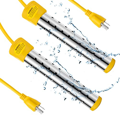 Treela 2 Pcs Immersion Water Heaters Portable Electric Submersible Pool/Hot Tub Heater with 304 SS for Bathtub, Bucket, Basin 5 Gallon Water in Minutes(Yellow,1500W)