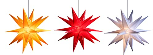Novaliv 2er Sparset Weihnachtssterne LED Dekosterne 40cm GELB+ROT+Weiss Außen Kabel mit Trafo & Timerfunktion 3D Stern 18 Zackig Leuchtstern Weihnachtslicht Winterbeleuchtung 3D Stern Weihnachtslicht