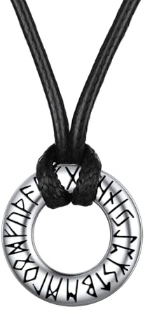 FaithHeart Colgante Hombre Runas Vikingas Acero Inoxidable 316L Cadena Negra Cordon Cuero Encerado Ajustable Flexible Joyería Gótica Mitología Nórdica