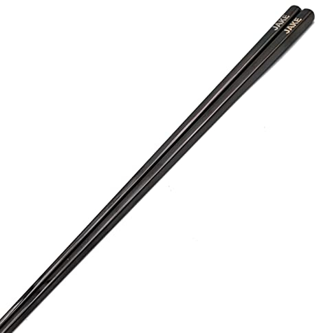 Essstäbchen aus Edelstahl, personalisierbar, wiederverwendbar, Metall, Schwarz