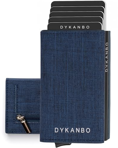 DYKANBO Tarjetero Hombre con Sistema Pop-Up y RFID, Cartera Tarjetero Hombre Slim con Tarjetero Metalico y Monedero, Billetera Hombre Pequeña Minimalista Compacta con Cierre Magnético