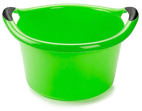 ACAN Tradineur - Cubo, Barreño, Tina Multiusos - Fabricado en plástico - Producto y Utensilio de Limpieza - Forma Redonda con Asas - Capacidad de 15 litros - diámetro 39,5 cm - Color Verde