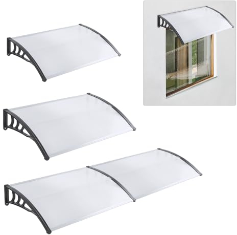 Chynalys Vordach für Haustür 145cm, Aluminium und Polycarbonat, Transparent, Sonnenschutz und Regenschutz
