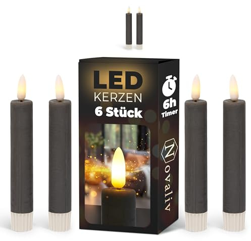 Stabkerzen LED mit Timer GRAU 8 Stück Indoor 6 Stunden ECHTWACHS 15cm Höhe für Kerzen 2,2cm Durchmesser 2 AAA Batterien notwendig LED Stabkerzen 4er Set GRAU (zwei Mal) bewegliche Flamme Licht