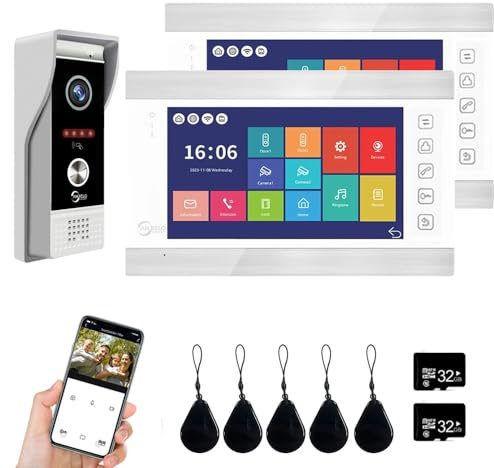 Sistema videocitofono, videocamera WiFi per campanello con monitor da 7 pollici, telecamera cablata 1080P, supporta l'ingresso della scheda di scorrimento e rilevamento del movimento, audio
