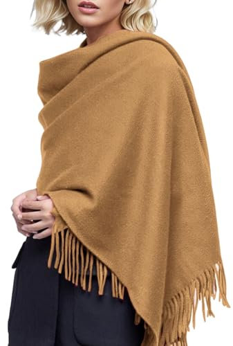 QUINTRA Wollschal für Damen, 203,2 x 68,6 cm, Damenschals, Geschenkbox, Pashmina-Schals und Tücher, dicker übergroßer Schal für den Winter Dreieckstuch Damen Gelb (Khaki, One Size)