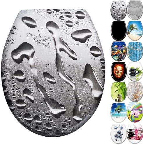 JNGLGO Toilettendeckel WC Sitz mit Absenkautomatik Antibakterielle Toilettensitz mit Klodeckel Oval Klobrille Duroplast für einfach Reinigung, Tautropfen