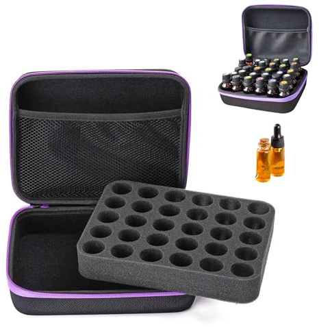 Vueinrg Caja Aceites Esenciales 30 Botellas EVA Estuche de Almacenamiento de Aceites Esenciales Portátil Concha Dura Aceite Esencial Funda de Transporte Contenedor 5ml 10 ml 15 ml