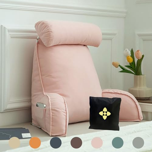 Lesekissen, Rückenkissen Bett, Bettsessel Rückenlehnenkissen, Rückenstütze, Bettkissen Rückenlehne, Bettsitzkissen mit Armlehne, Kissen Bett Rückenlehne, Rückenkissen mit Armlehnen 75cm×40cm×50cm