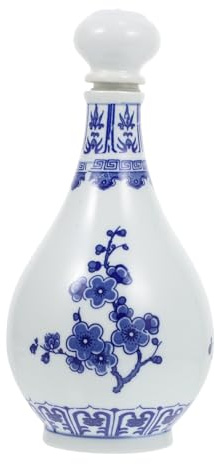 BRIGHTFUFU Blue and White Ceramic Wine Bottle 750Ml Chinese Storage Jar for Home Bar Tea House Restaurant Decor and Sealed Food Storage