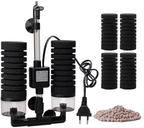 Swawis svampfilter akvarium med 2 par reservsvampar, tyst skumfilter med filterkula, elektriskt akvariefilter för biologisk och mekanisk filtrering syreberikning (M)