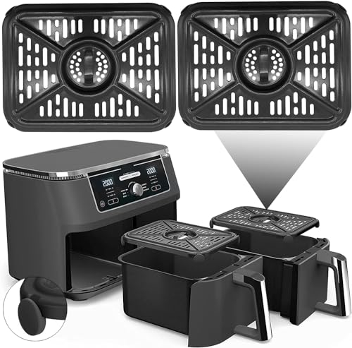 GCQ Air Fryer Grill Pan for Ninja Foodi AF400UK 9.5L 6 in1 DualZone 2 Drawers Air Fryer, Replacement Air Fryer Crisper Plate Grill Plate Tray Accessories, Dishwasher Safe