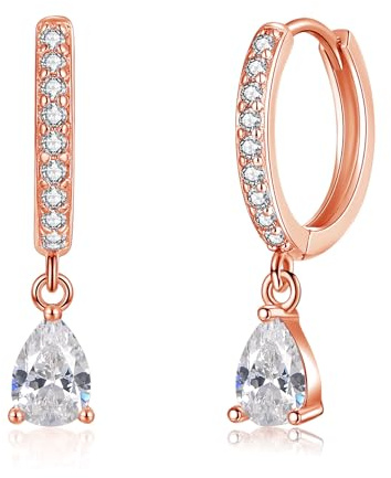 Loutade Silver Hoop Earrings for Women, 925 Sterling Silver Drop Dangle Hoop Earrings, Hypoallergenic Teardrop Rectangle Pearl Dangling Huggie Earrings, CZ Silver Earrings for Birthday Mother Day
