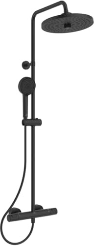 Ideal Standard A7212XG Ceratherm T25+ Duschsystem mit Brausethermostat – Handbrause Ø 10 cm und Kopfbrause Ø 26 cm – Brauseschlauch 175 cm – in Silk Black