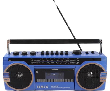 Tonysa Lecteur de cassettes rétro vintage, port USB, prise casque, radio AM FM, fente pour carte mémoire, lecteur de cassettes sans fil multifonction pour