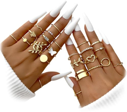 ZKGYUS 22 pcs Bague Femme Bague,Empilables Bague Phalange Ensemble,pour Les Femmes Knuckle Midi Rings