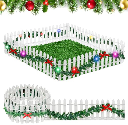 IWTBNOA Wichtel Zubehör Weihnachten, Miniatur Zaun Holzzaun mit Lichtern, Mini Weihnachtszaun, Mini Gartenzaun, Schönes Wichtel Zaun, Ideal für Puppenhaus Wichteltür Bonsai, Garten Deko, Geschenk