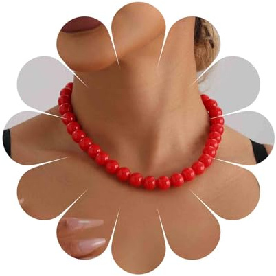 Cimenexe Bohemio Acrílico Collar De Cuentas Gargantilla Acrílico Collar De Cuentas Rojas Redondas Collar De Cadena De Cuentas Rojas Collar De Cuentas De Resina Gruesas Joyas Para Las Mujeres