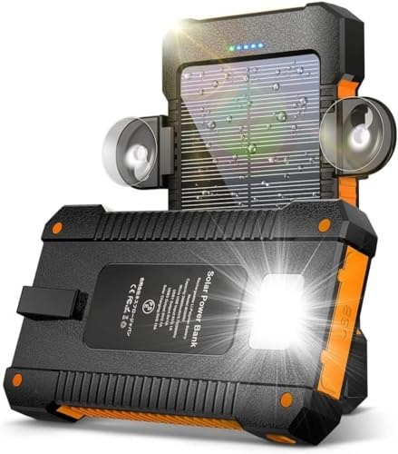 Solar Powerbank 10000 mAh - Tragbares Ladegerät mit hoher Kapazität, ideal für Outdoor-Aktivitäten, USB-C & USB-Anschlüsse, LED-Lampe, zuverlässiges mobiles Laden, kompatibel mit Smartphones & Tablets
