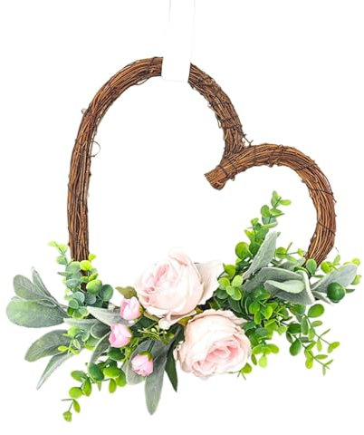 Corona de corazón - Adorno Colgante en Forma de corazón, Corona de corazón Floral | Corona Decorativa Hecha a Mano para Puerta de Entrada, romántica Forma de corazón, Duradera y Elegante, par