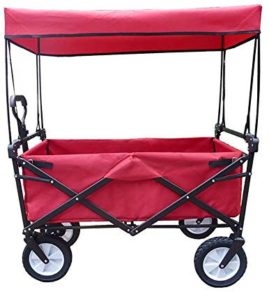 Hopfällbar hopfällbar vagn, nyttoträdgårdsvagn Hopfällbar utomhusvagn med sol-/regnskydd, kapacitet 80 kg/176 pund, skjutstång för shopping, strand, gräsmatta, sportvagn